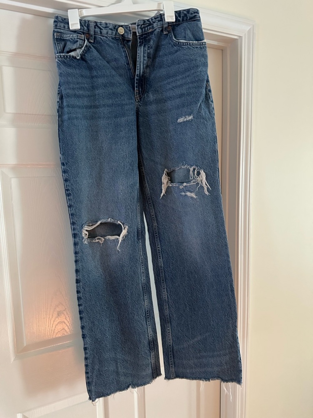 Zara High Rise Distressed Blue Jeans